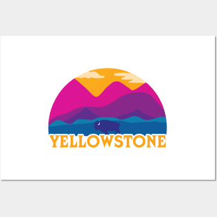 Yellowstone National Park Bison Sunset Posters and Art